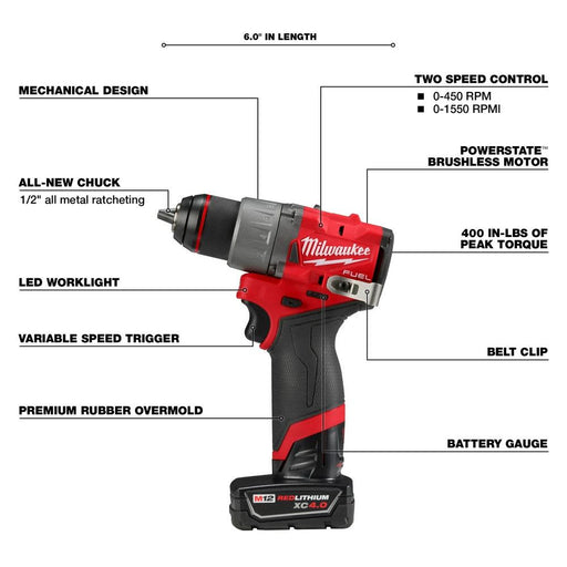 Milwaukee 3403-22 M12 Fuel 1/2" Drill-Driver Kit - Image 2