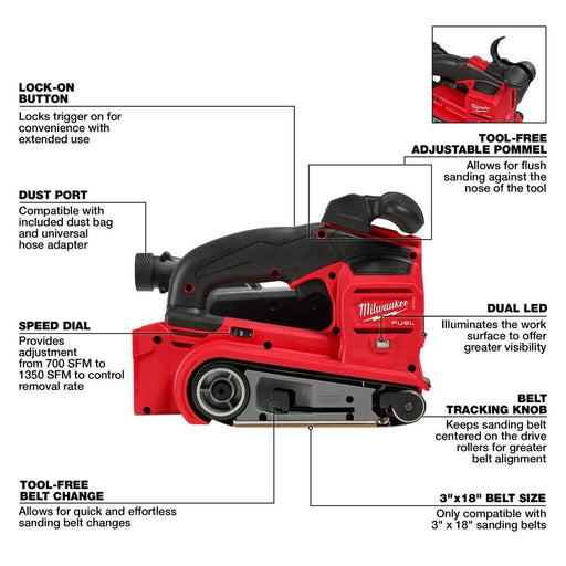 Milwaukee 2832-20 M18 FUEL 3"x18" Belt Sander (Tool Only) - Image 2